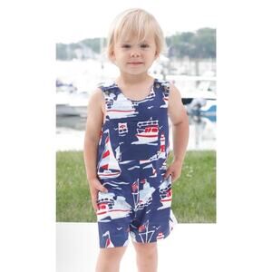 Classic Prep Childrenswear Boy's James Shortalls Nautical Navy Red Sz 0-3 Months